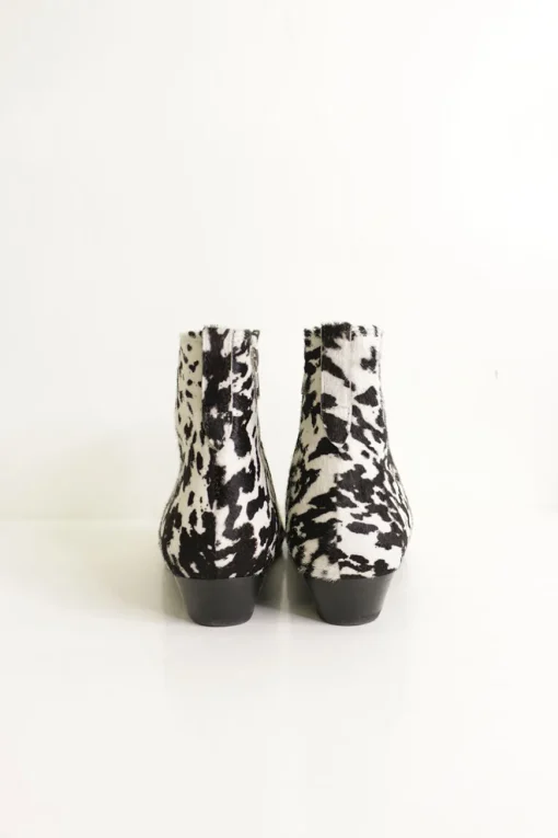 Black and white pony hair ankle boots