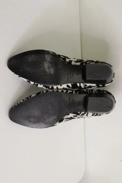 Black and white pony hair ankle boots