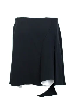 Black and white silk and wool asymmetrical midi skirt with pleats