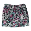 Black and white silk skirt with printed multicolored floral motif