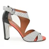 Black and white striped leather sandal pumps