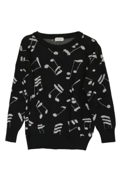 Black and white viscose-blend musical note jacquard crewneck pullover sweater