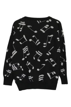 Black and white viscose-blend musical note jacquard crewneck pullover sweater