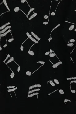Black and white viscose-blend musical note jacquard crewneck pullover sweater
