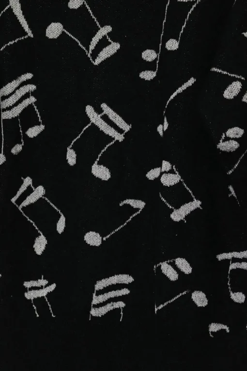 Black and white viscose-blend musical note jacquard crewneck pullover sweater