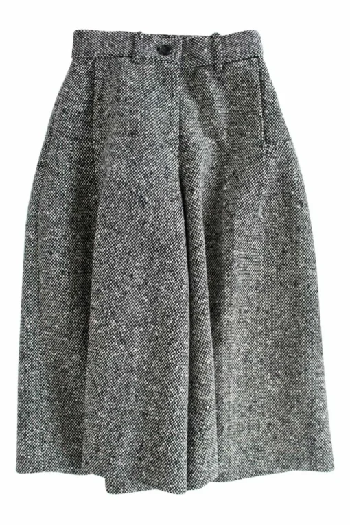 Black and white wool-blend tweed culottes