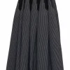 Black and white wool-blend double-face interlock knit pull-on midi circle skirt featuring striped motif