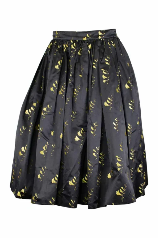 Black and yellow floral jacquard circle skirt
