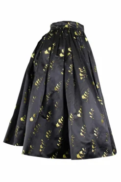 Black and yellow floral jacquard circle skirt