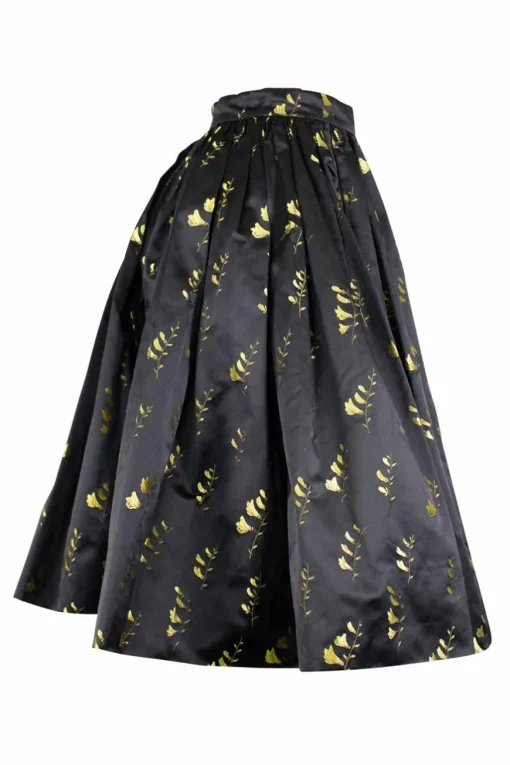Black and yellow floral jacquard circle skirt