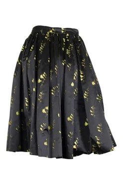 Black and yellow floral jacquard circle skirt
