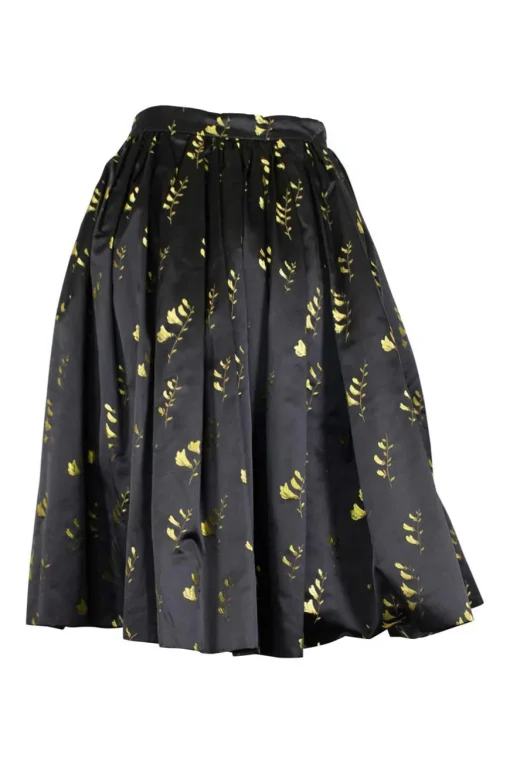 Black and yellow floral jacquard circle skirt
