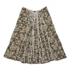 Black and yellow silk daisy print pleated midi A-line skirt with contrast binding details