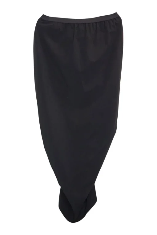 Black bias-cut gored pull-on ruched-front pencil skirt with elasticated waistband