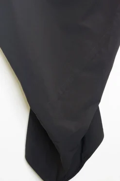 Black bias-cut gored pull-on ruched-front pencil skirt with elasticated waistband