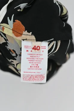 Black bias-cut silk floral print asymmetric A-line midi skirt with adjustable toggle ruched seam