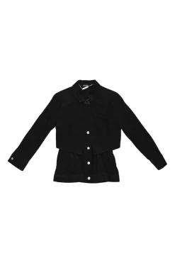 Black bi-layer washed cotton denim peplum jacket