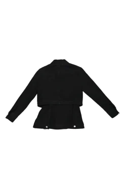 Black bi-layer washed cotton denim peplum jacket