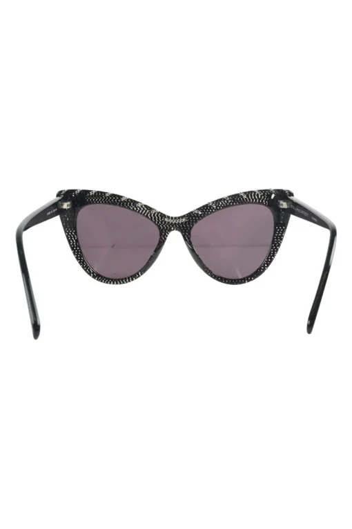 Black bio-acetate cat eye sunglasses with silver chain and shimmer details