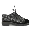 Black bouclé tweed and velvet lace-up flatform Derby shoes with Coco Mark heel plaque and rubber soles