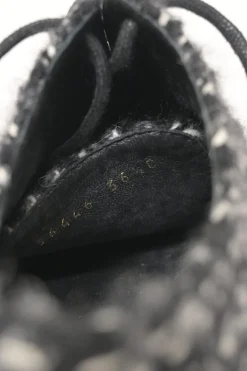 Black bouclé tweed and velvet lace-up flatform Derby shoes with Coco Mark heel plaque and rubber soles