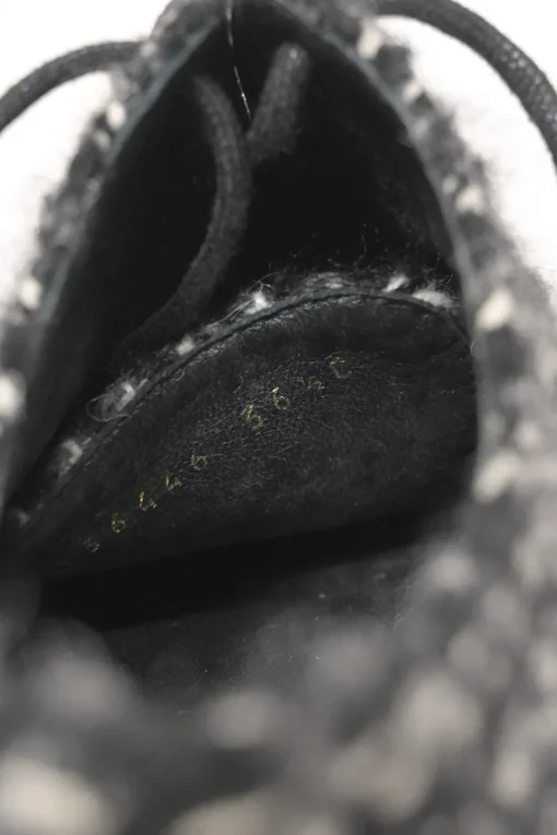 Black bouclé tweed and velvet lace-up flatform Derby shoes with Coco Mark heel plaque and rubber soles