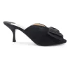 Black bow-embellished suede and leather kitten heel mules