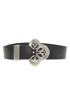 Black box calf leather Adaria laser-cut buckle belt