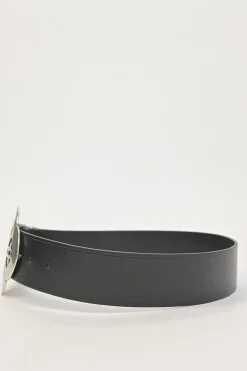 Black box calf leather Adaria laser-cut buckle belt