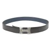 Black box calfskin and blue Togo leather reversible Constance belt with H buckle