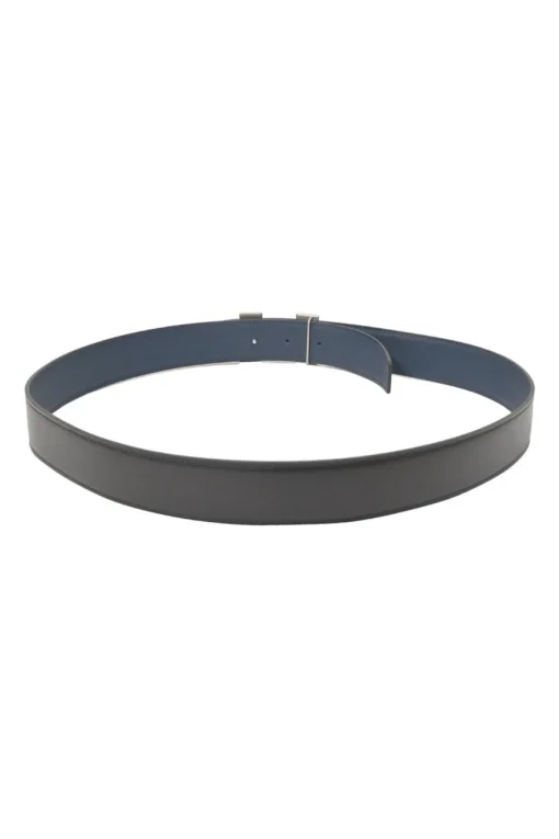 Black box calfskin and blue Togo leather reversible Constance belt with H buckle