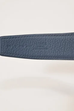 Black box calfskin and blue Togo leather reversible Constance belt with H buckle