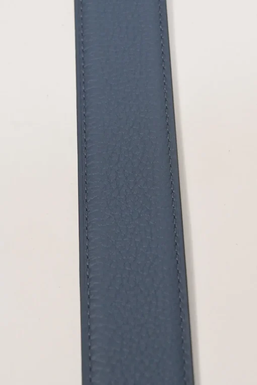 Black box calfskin and blue Togo leather reversible Constance belt with H buckle