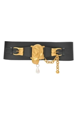 Black box calfskin and gold-finish metal ear belt featuring original Jean Schlumberger 1938 co-created house emblem earring