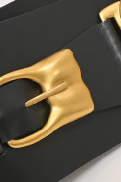 Black box calfskin and gold-finish metal ear belt featuring original Jean Schlumberger 1938 co-created house emblem earring