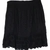 Black broderie Anglaise cotton mini A-line skirt with scalloped hem
