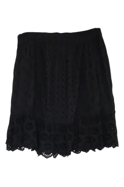 Black broderie Anglaise cotton mini A-line skirt with scalloped hem