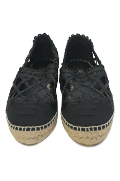 Black caged braided raffia and rubber slip-on espadrilles