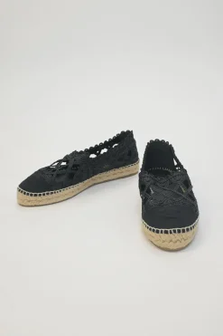 Black caged braided raffia and rubber slip-on espadrilles