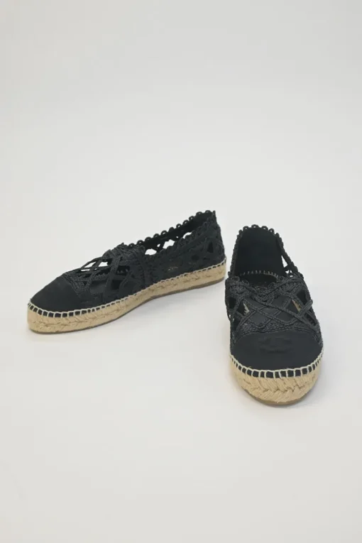 Black caged braided raffia and rubber slip-on espadrilles