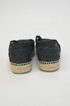 Black caged braided raffia and rubber slip-on espadrilles