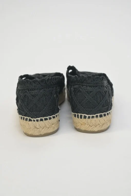 Black caged braided raffia and rubber slip-on espadrilles
