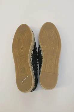 Black caged braided raffia and rubber slip-on espadrilles