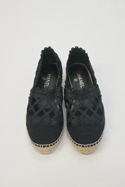 Black caged braided raffia and rubber slip-on espadrilles