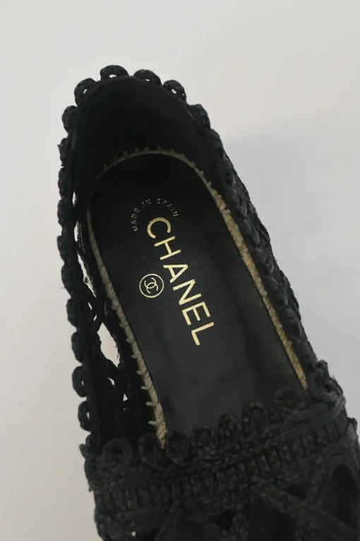 Black caged braided raffia and rubber slip-on espadrilles