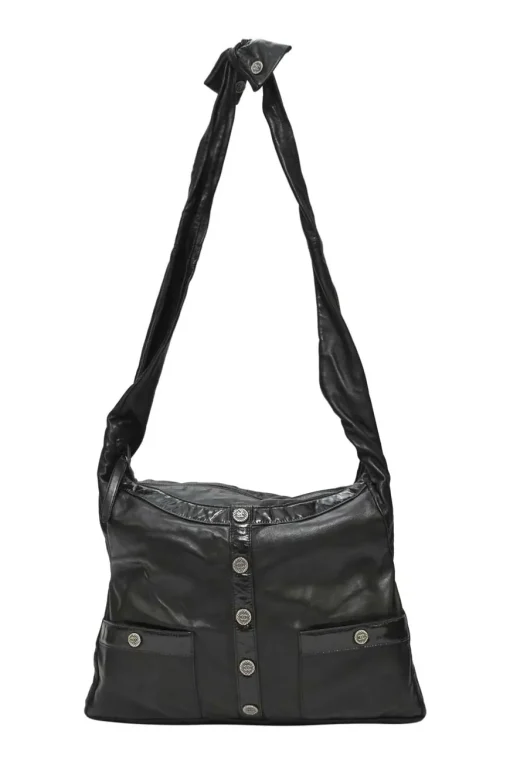 Black calfskin Girl Chanel shoulder bag with Coco Mark shank buttons