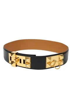 Black calfskin leather Collier de Chien 50 belt with gold-finish metal buckle