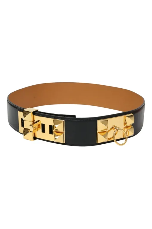 Black calfskin leather Collier de Chien 50 belt with gold-finish metal buckle