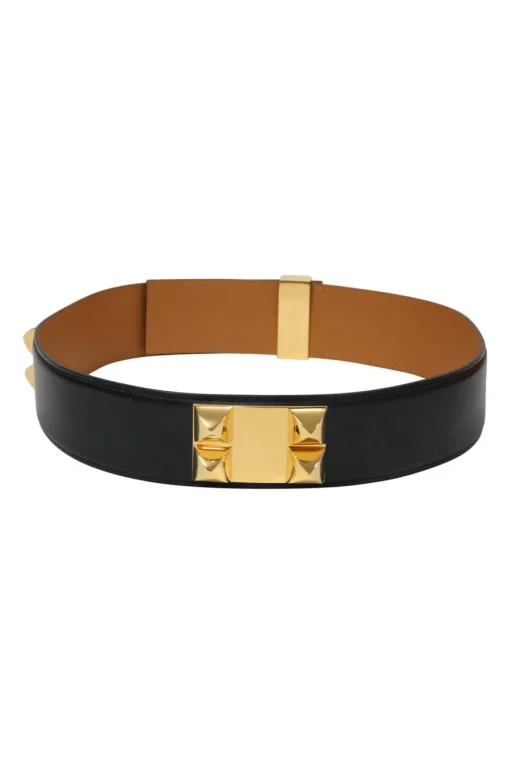 Black calfskin leather Collier de Chien 50 belt with gold-finish metal buckle