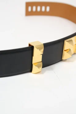 Black calfskin leather Collier de Chien 50 belt with gold-finish metal buckle